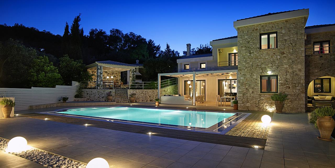 Corfu, Villa Lefki & Pool at night